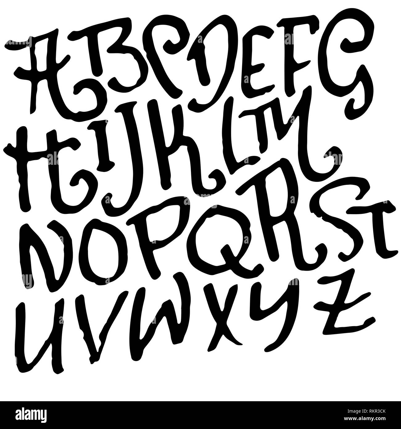 Simple alphabet letters. Handdrawn grunge ink font. Vector illustration ...