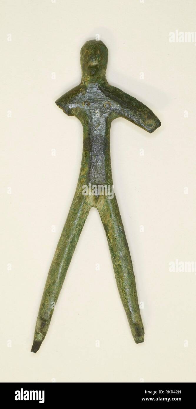 Statuette of a Male Figure - 5th century BC - Italian, Umbria - Origin: Umbria, Date: 499 BC–400 BC, Medium: Bronze, Dimensions: 7 x 2.5 x.5 cm (2 Stock Photo