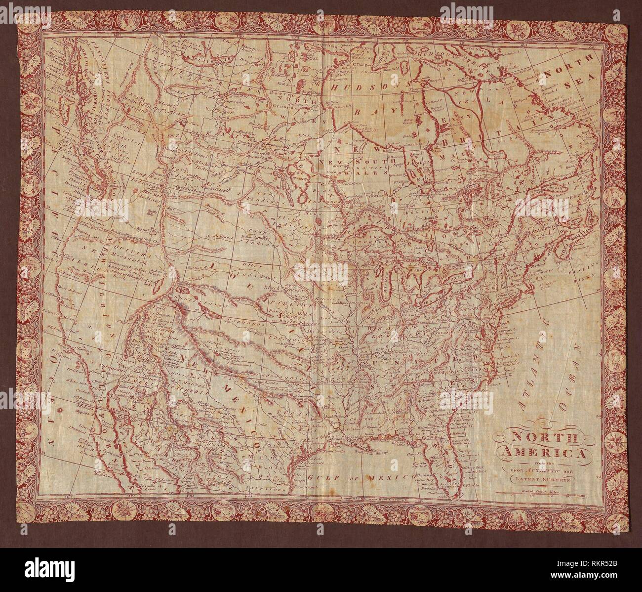 Map of North America (Handkerchief) - 1811 - Engraved by R. Gray