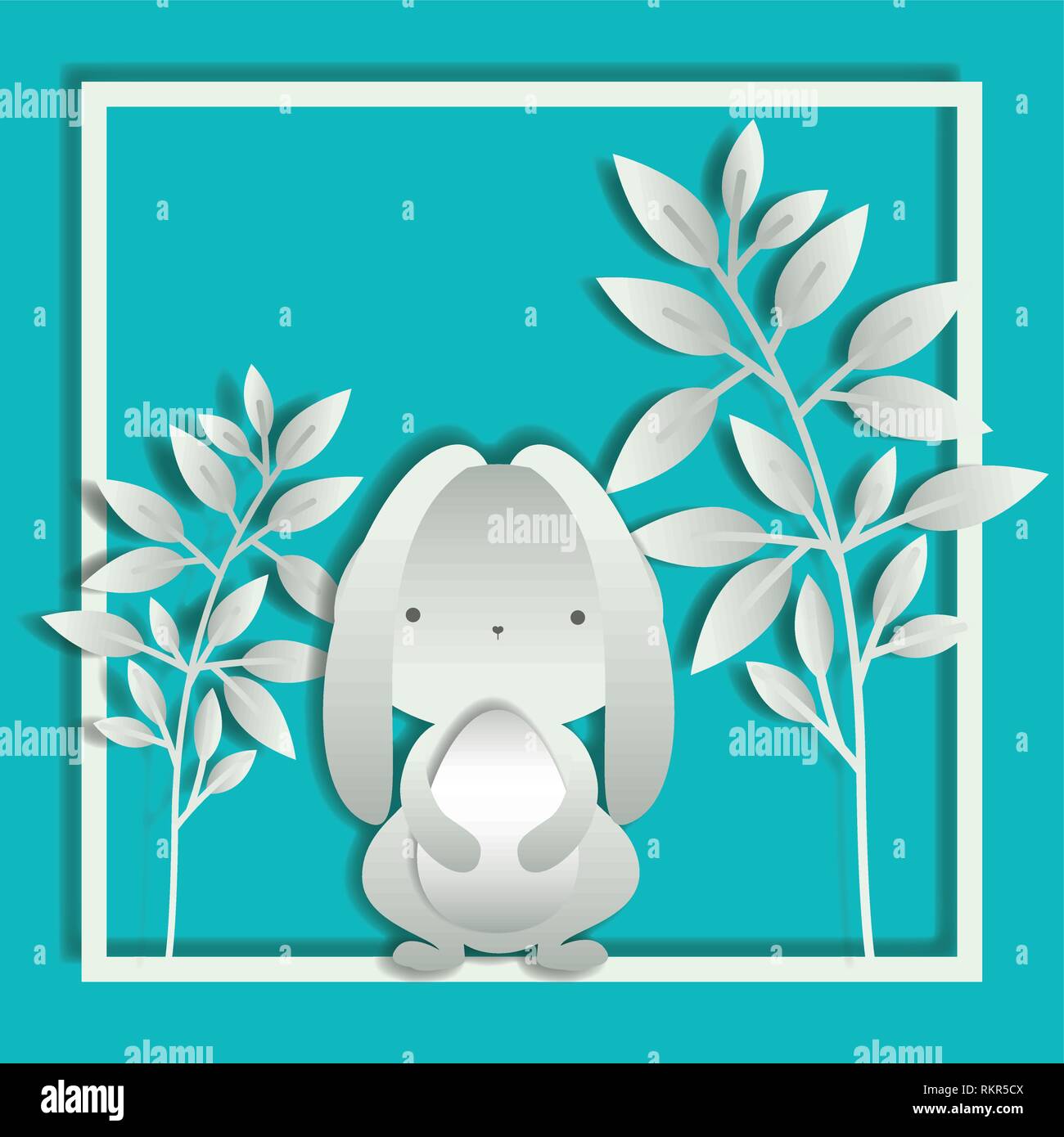 square frame with leafs and easter rabbit Stock Vector Image & Art - Alamy
