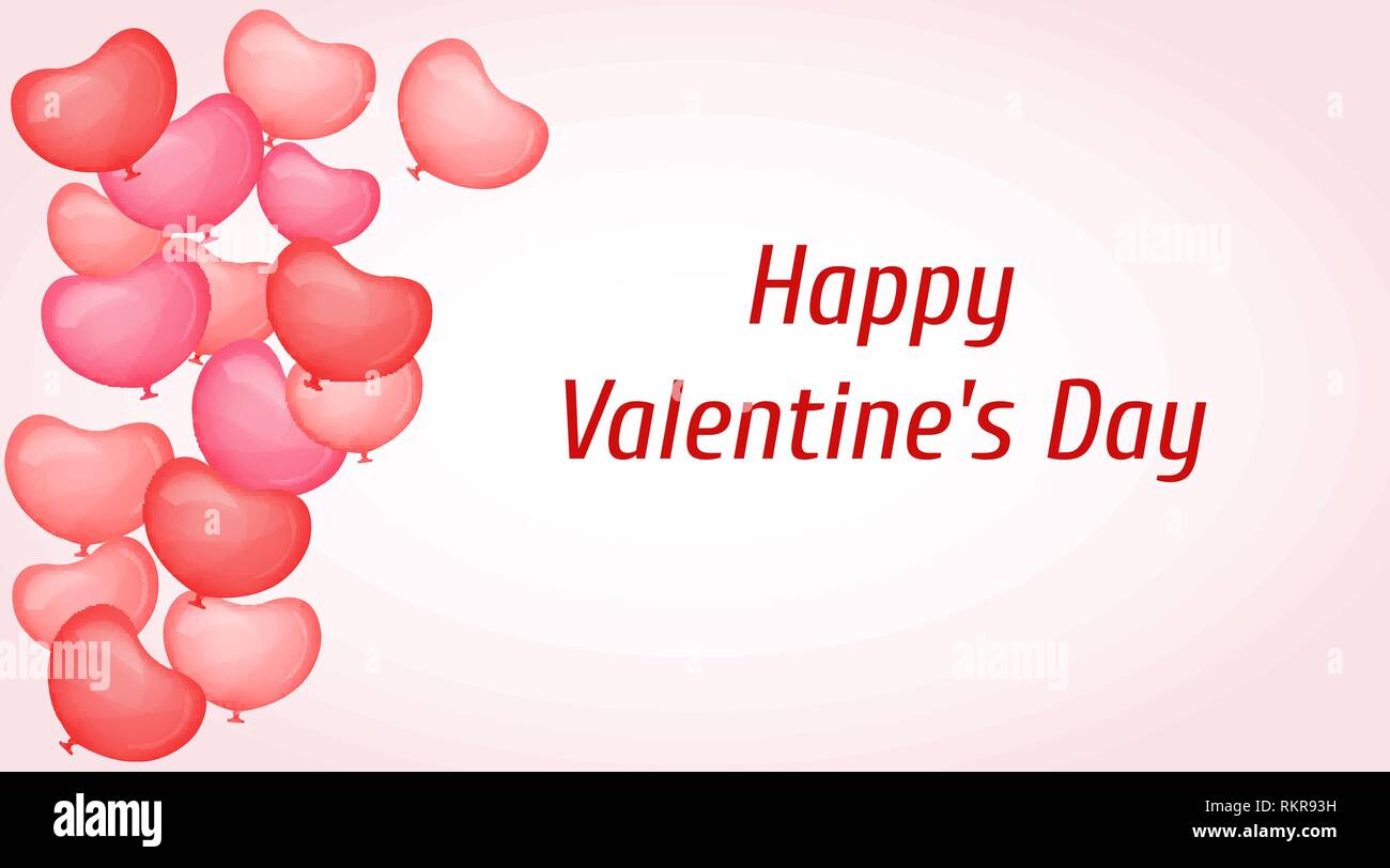 Valentines day greeting card. Pink and red balloons. The shape of a ...
