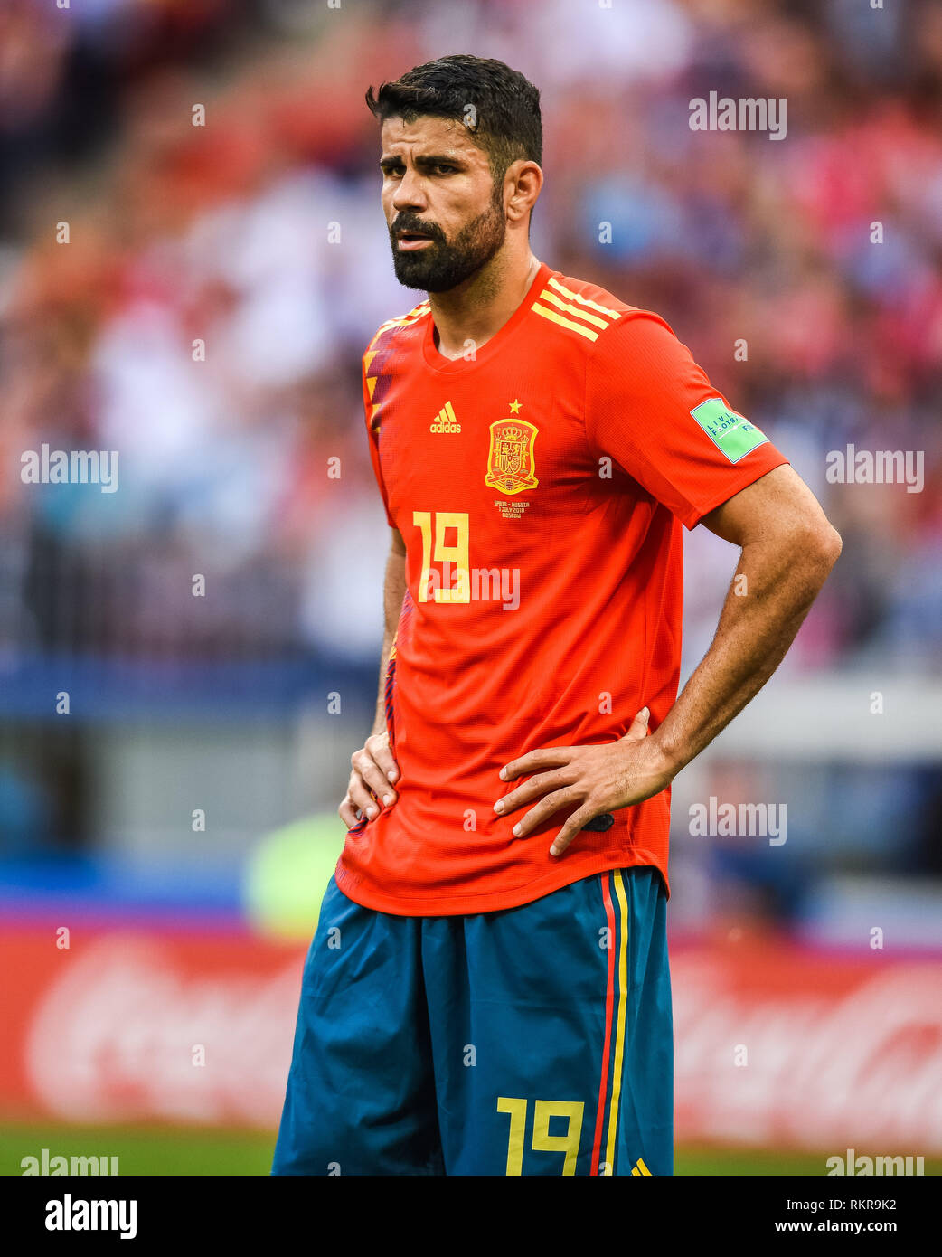 Moscow, Russia - July 1, 2018. Spain national football team striker Diego Costa during FIFA World Cup 2018 Round of 16 match Spain vs Russia. Stock Photo
