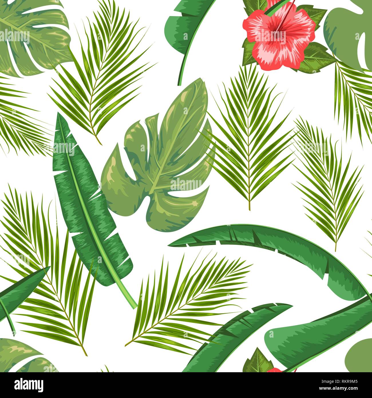 Exotic abstract vector jungle or tropical leaf and flower seamless ...