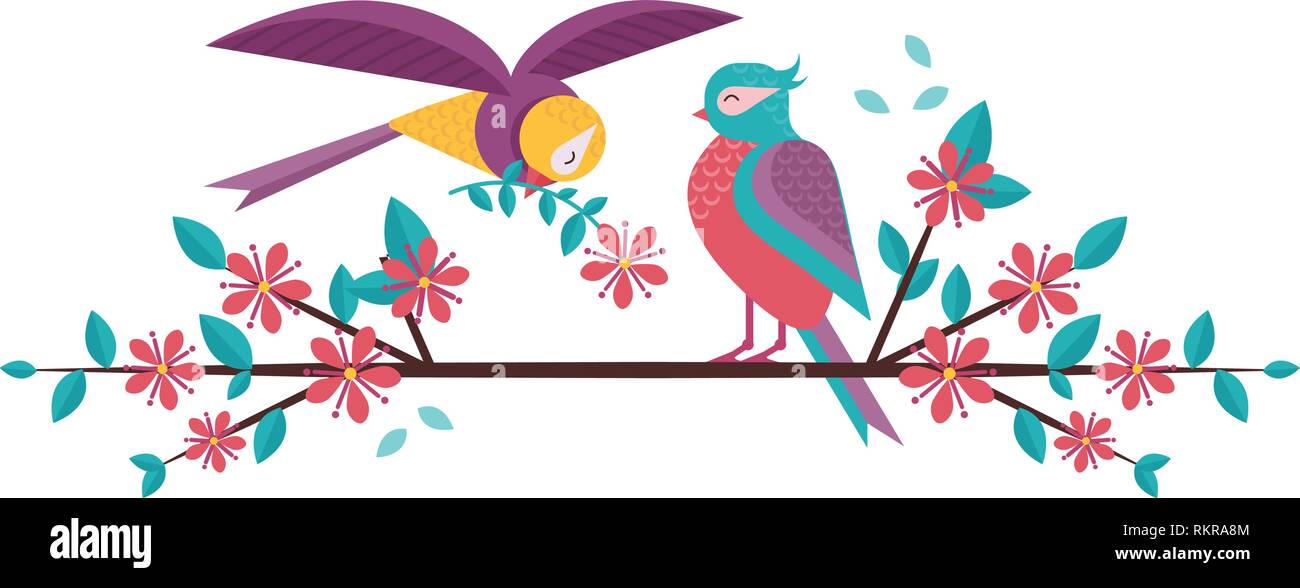 Spring Birds Couple on Tree Branch Stock Vector Image & Art - Alamy