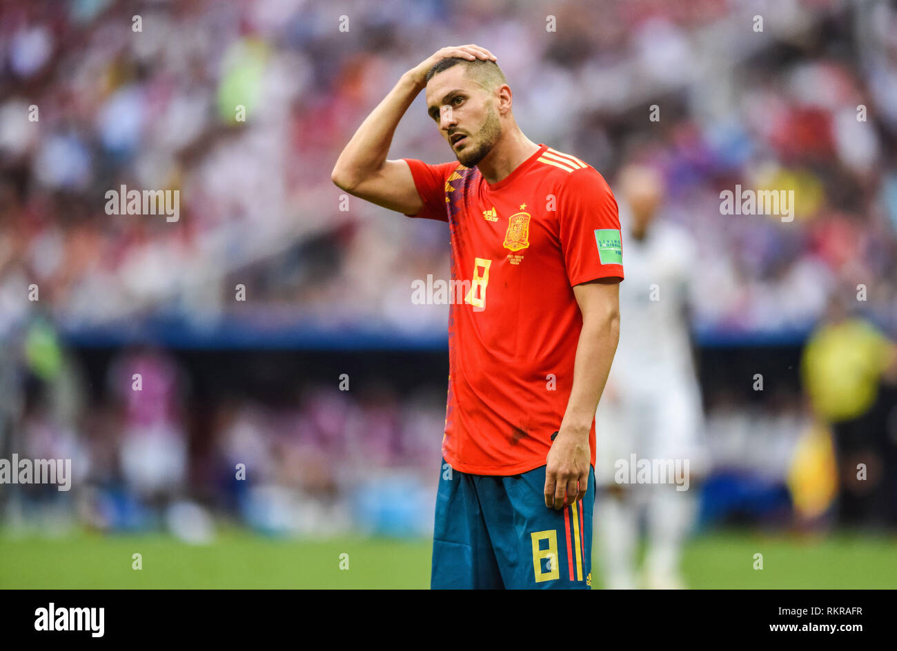 Moscow, Russia - July 1, 2018. Spain national football team midfielder Koke during FIFA World Cup 2018 Round of 16 match Spain vs Russia. Stock Photo