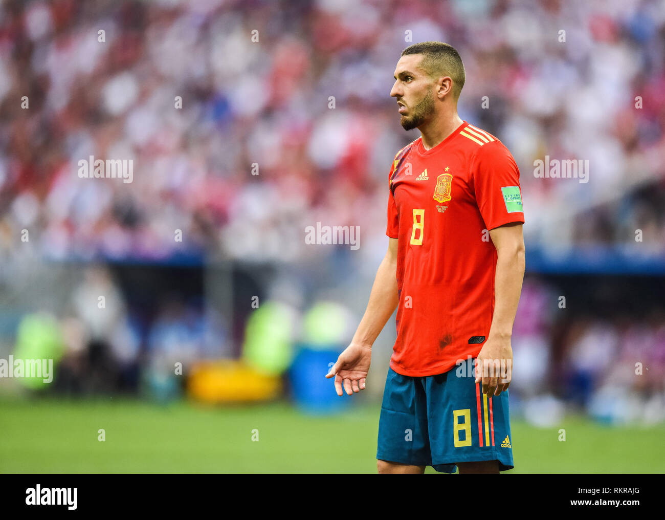 Moscow, Russia - July 1, 2018. Spain national football team midfielder Koke during FIFA World Cup 2018 Round of 16 match Spain vs Russia. Stock Photo