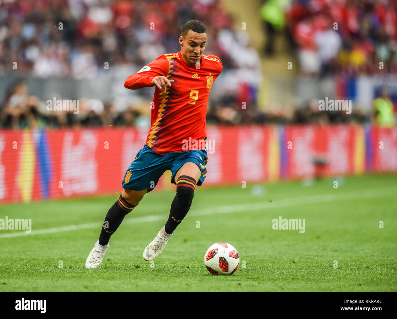 Moscow, Russia - July 1, 2018. Spain national football team winger Rodrigo during FIFA World Cup 2018 Round of 16 match Spain vs Russia. Stock Photo