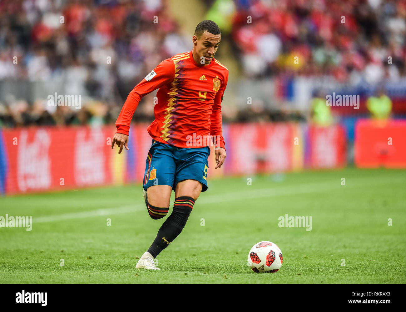 Moscow, Russia - July 1, 2018. Spain national football team winger Rodrigo during FIFA World Cup 2018 Round of 16 match Spain vs Russia. Stock Photo