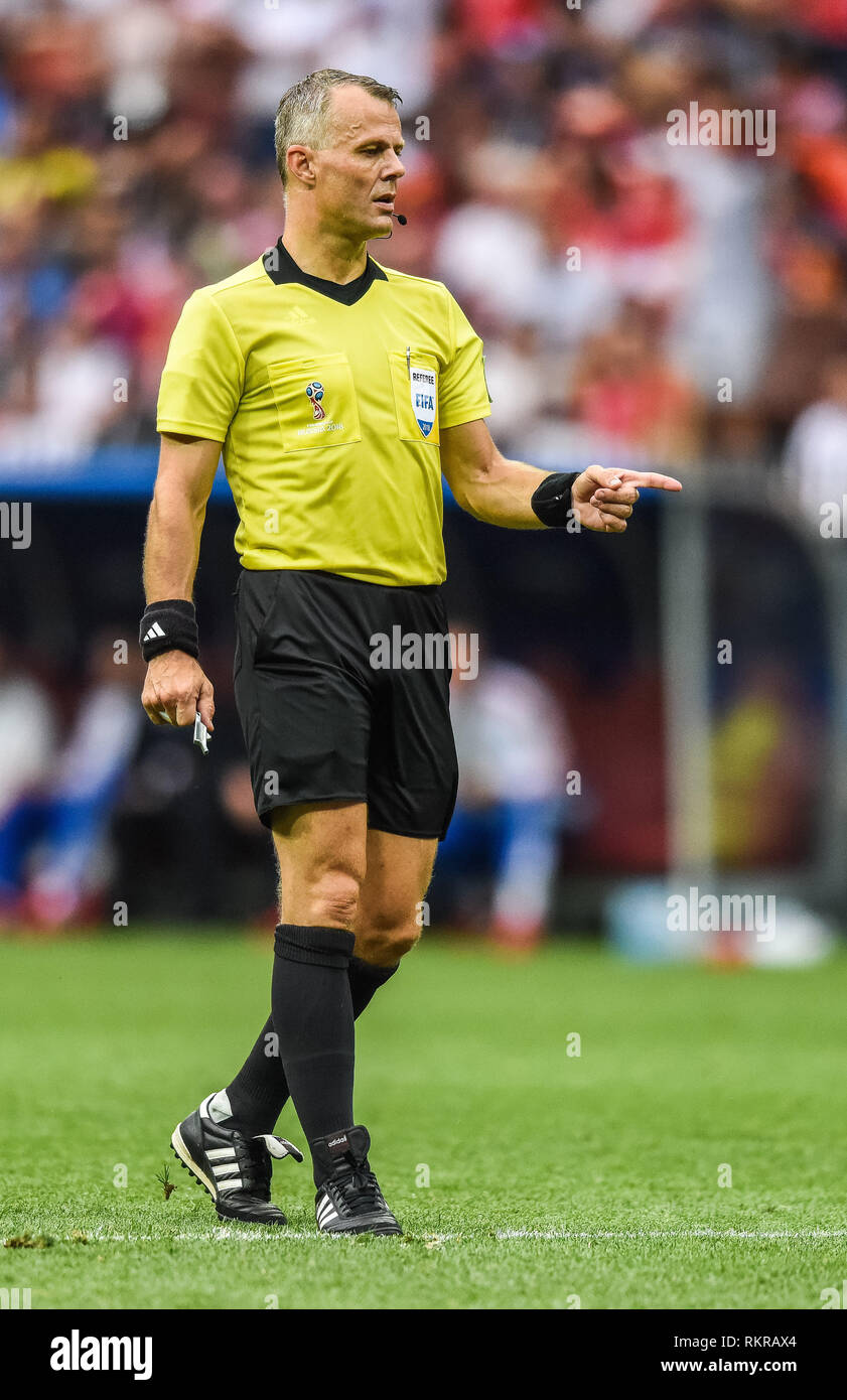 Moscow, Russia - July 1, 2018. Dutch referee Bjorn Kuipers during FIFA World Cup 2018 Round of 16 match Spain vs Russia. Stock Photo