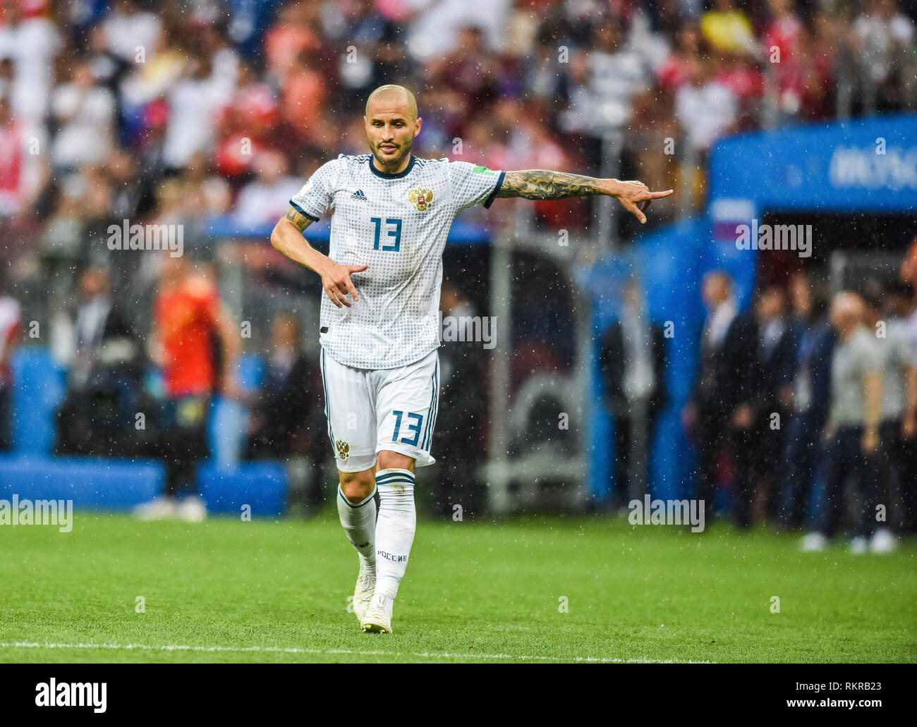 Moscow, Russia - July 1, 2018. Russia national football team defender Fedor Kudryashov during FIFA World Cup 2018 Round of 16 match Spain vs Russia. Stock Photo