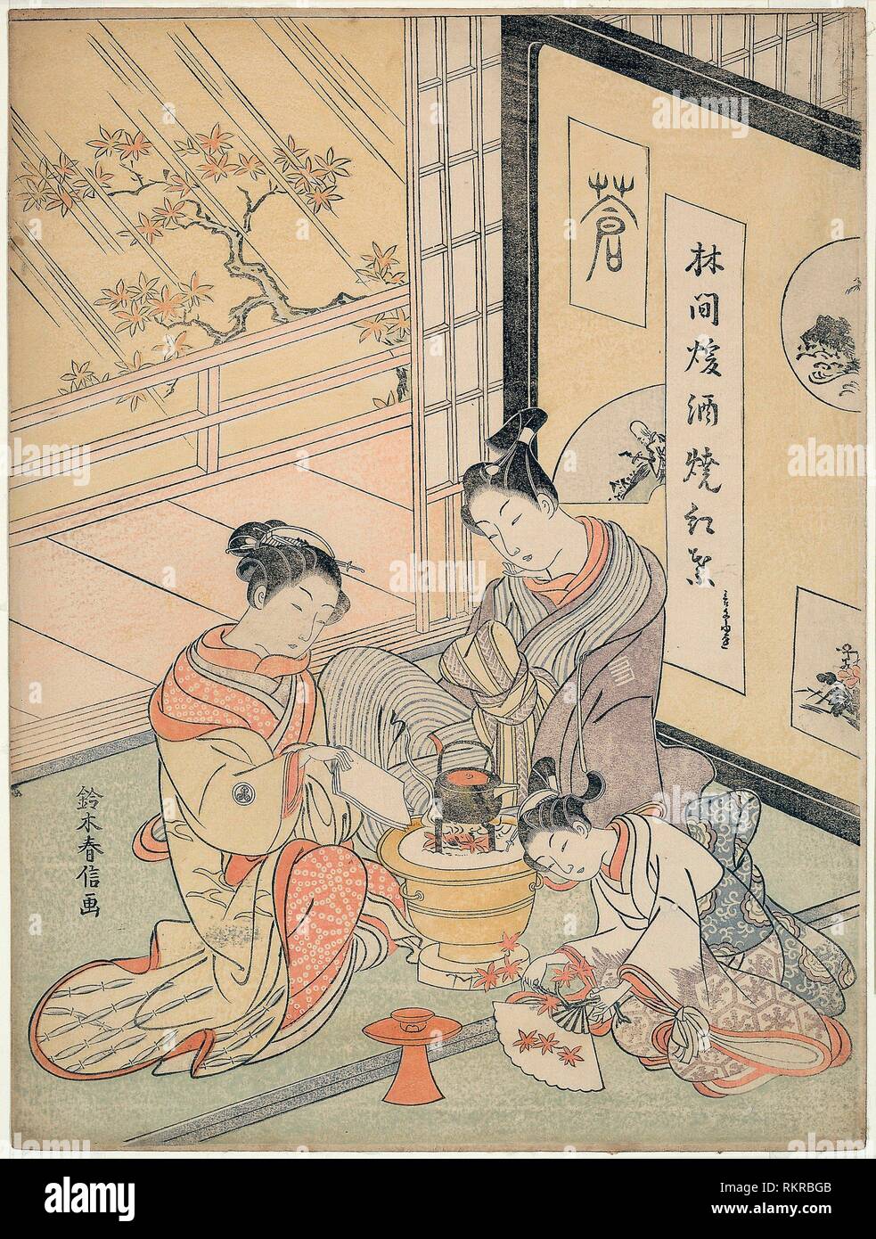 Burning Maple Leaves to Heat Sake c. 1768 Suzuki Harunobu