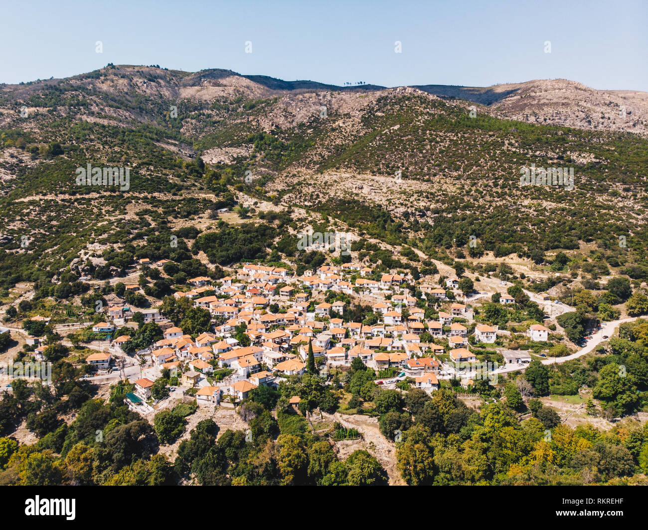 Maries village in the middle of Thasos Island, famous for it's old olive trees Stock Photo