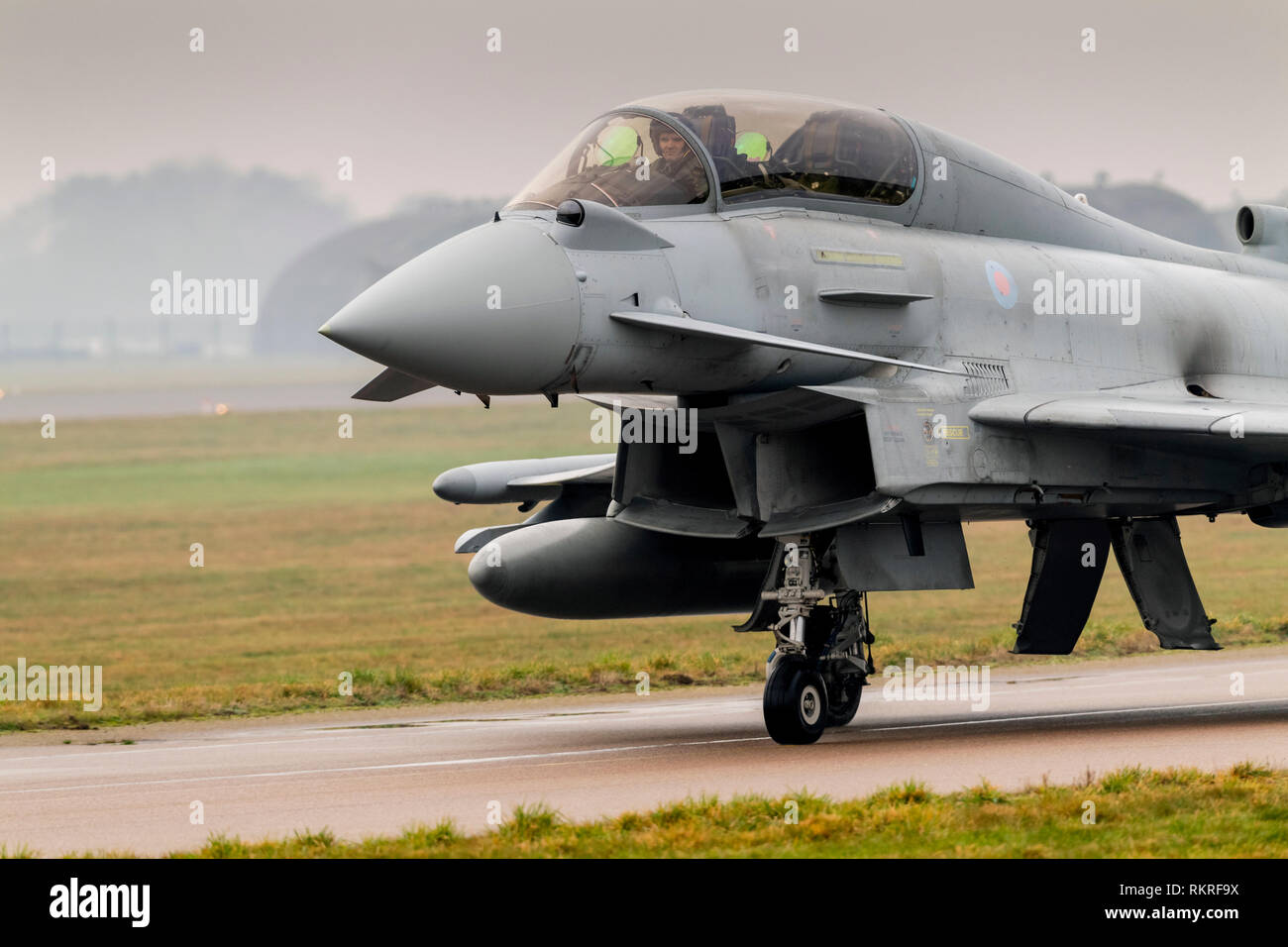 Typhoon at RAF Coninsby taxying on runway for take off position Stock Photo