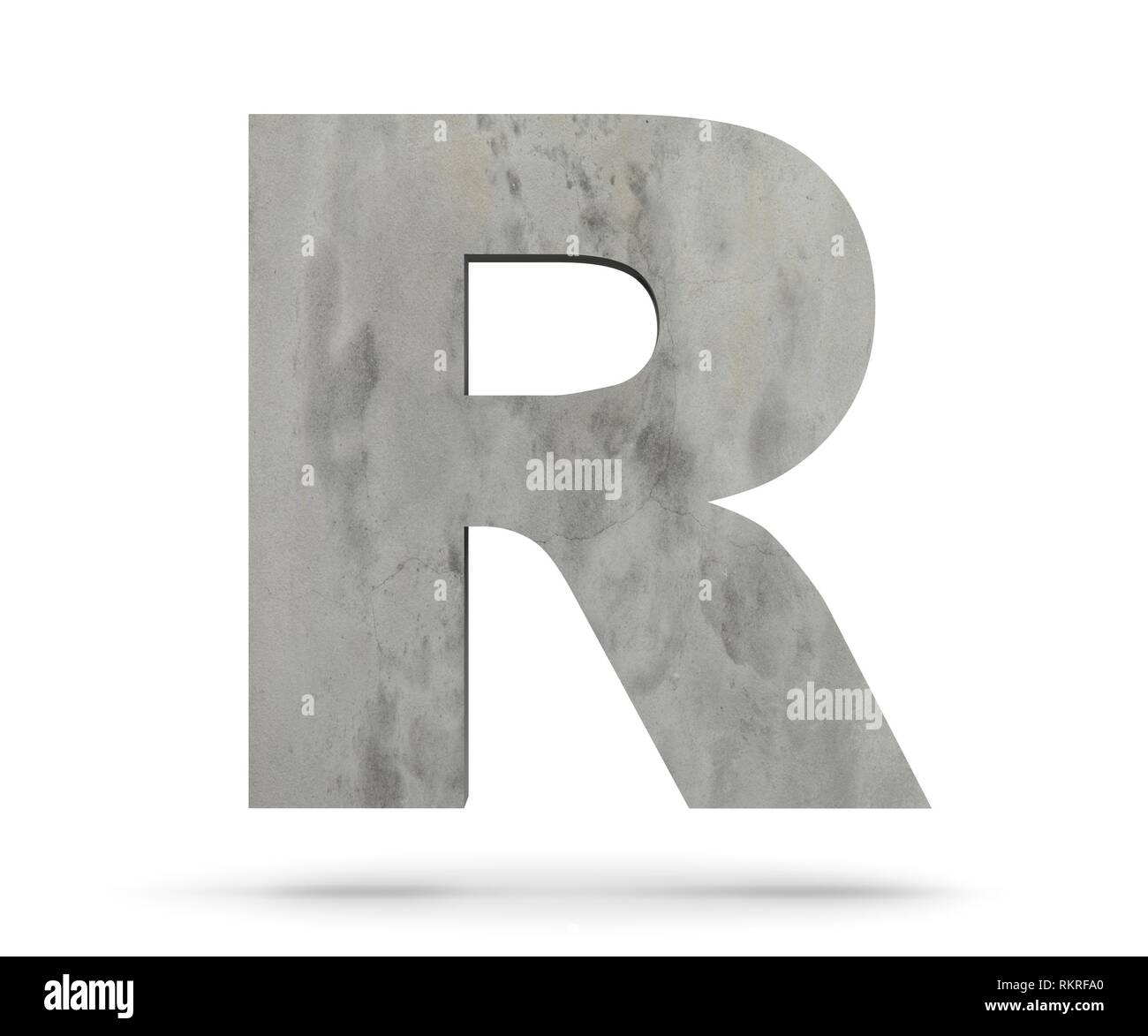 Concrete Capital Letter - R isolated on white background. 3D render ...