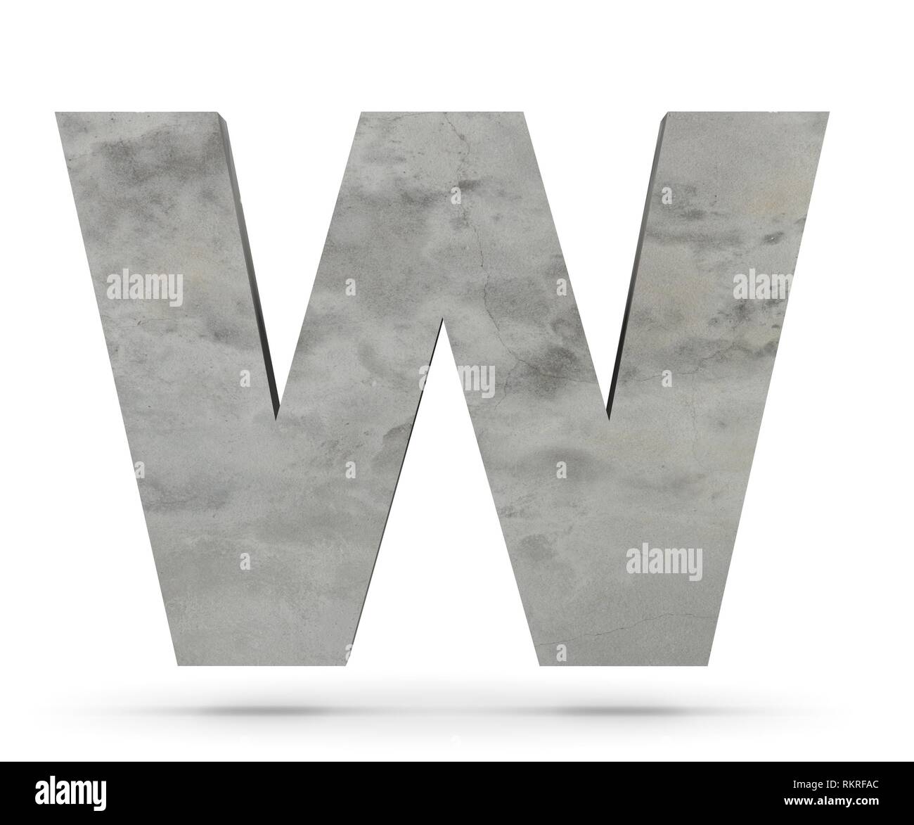 Concrete Capital Letter - W isolated on white background. 3D render ...