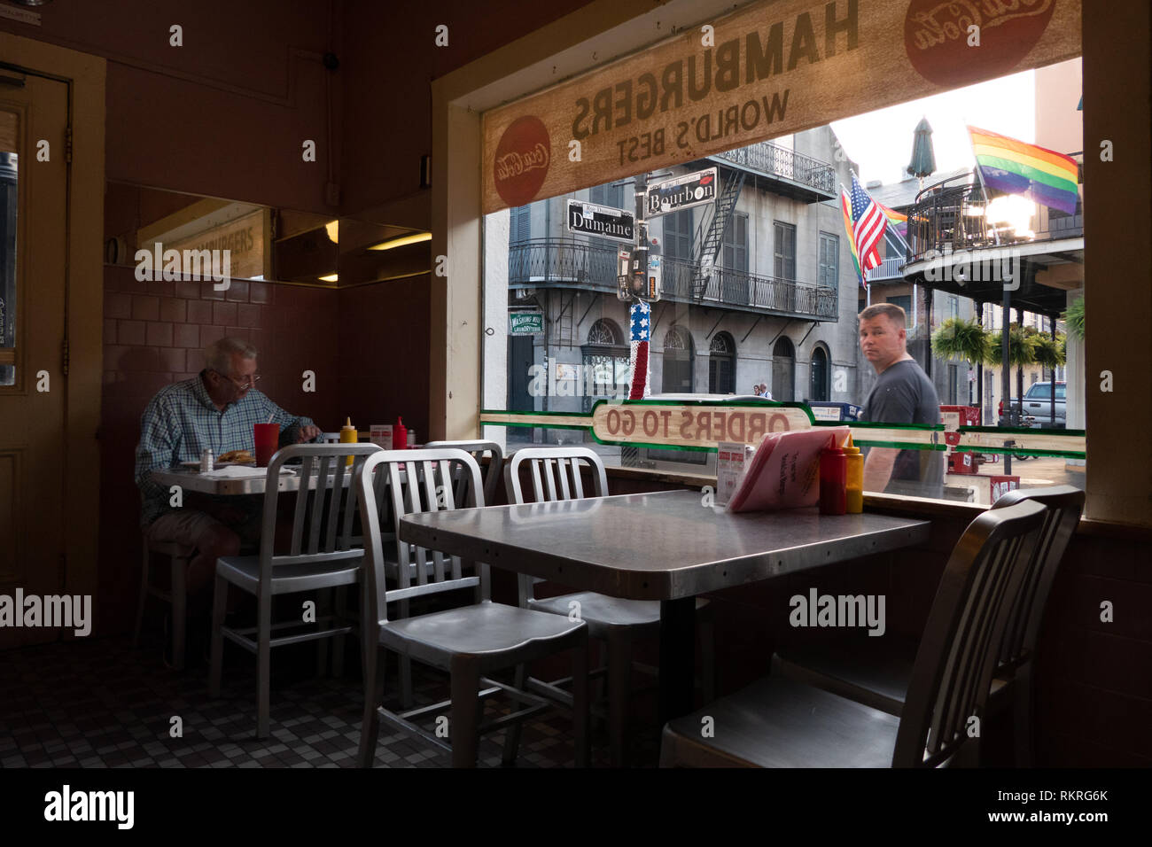 Fast food restaurant at the intersection of Bourbon and Dumaine