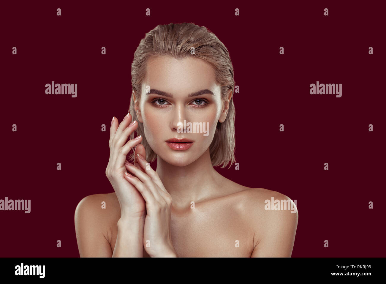 Young dark-eyed photo model feeling good while working Stock Photo
