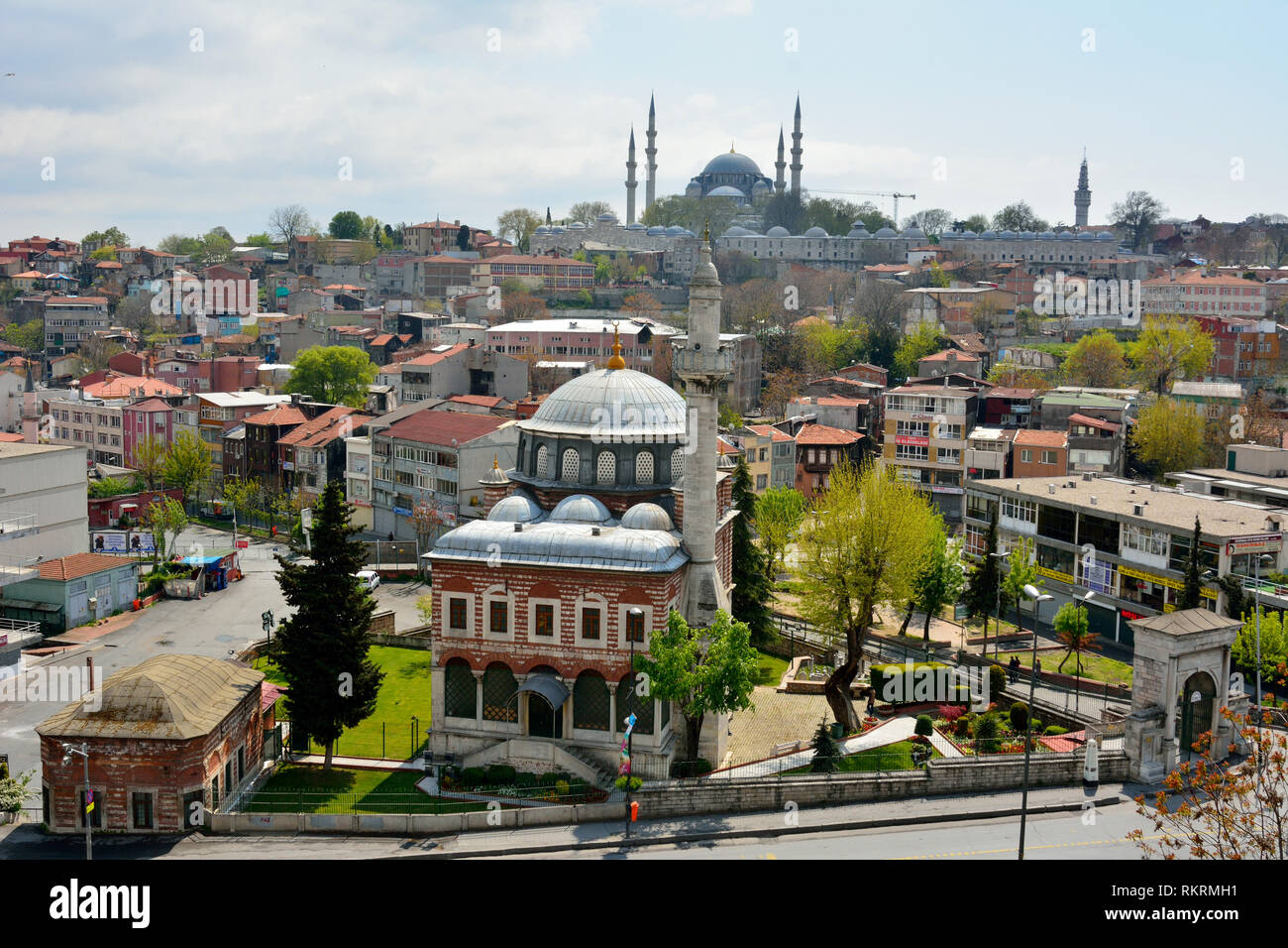 Istanbul, Turkey - April 23, 2017. View of Fatih district of Istanbul, toward Sep Sefa Hatun mosque and Suleymaniye mosque. Stock Photo
