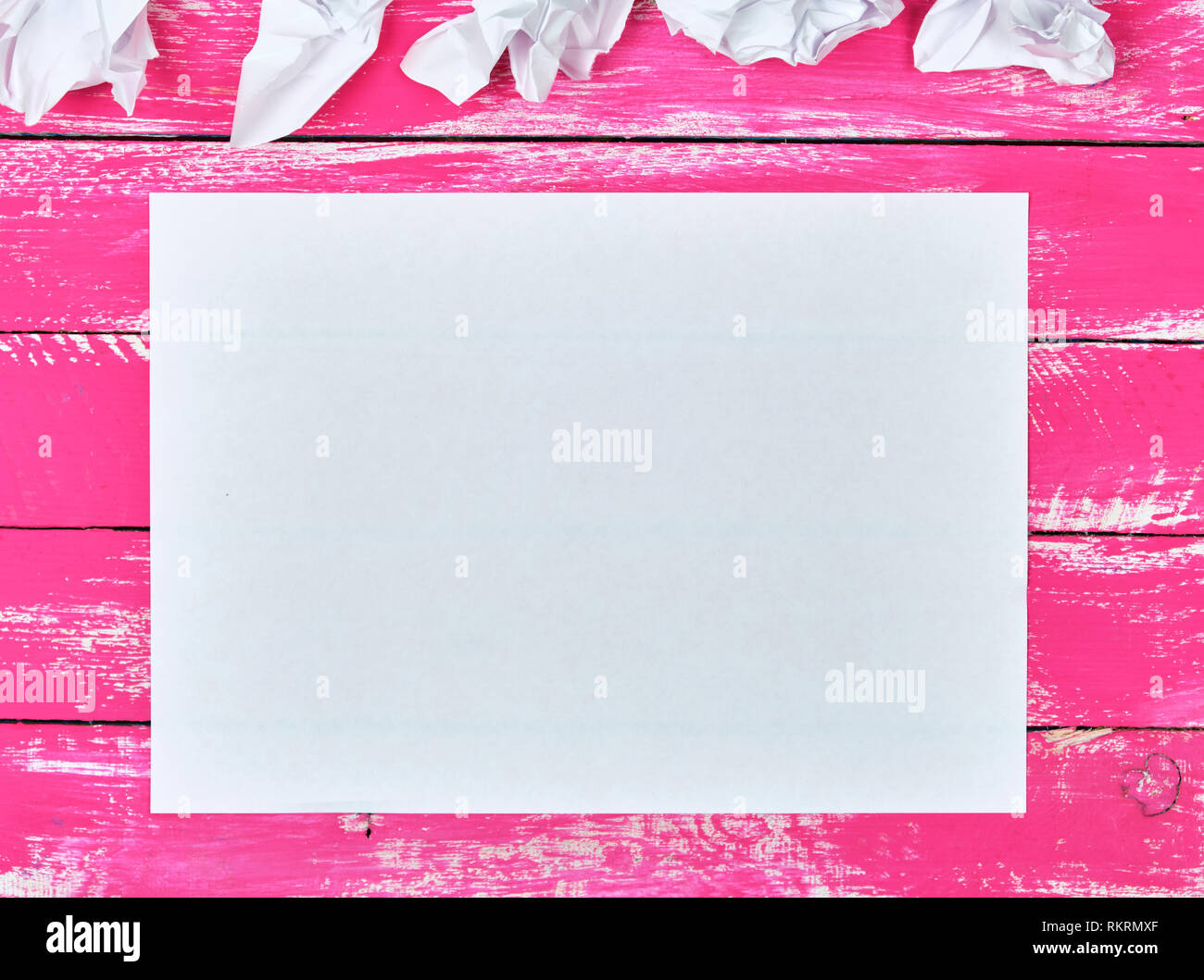 Rectangle Paper Top View blank white rectangular sheet of paper and crumpled pieces of paper on ...