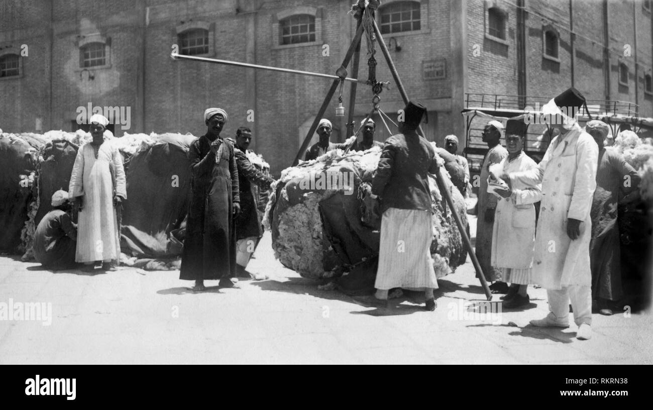 africa, egypt, alexandria egypt, weighing cotton, 1930 Stock Photo