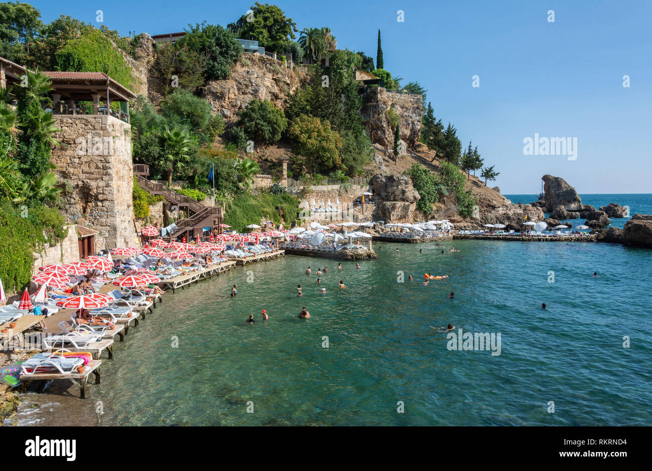 Antalya, Turkey - August 31, 2016. Mermerli Beach in Antalya, with people. Stock Photo