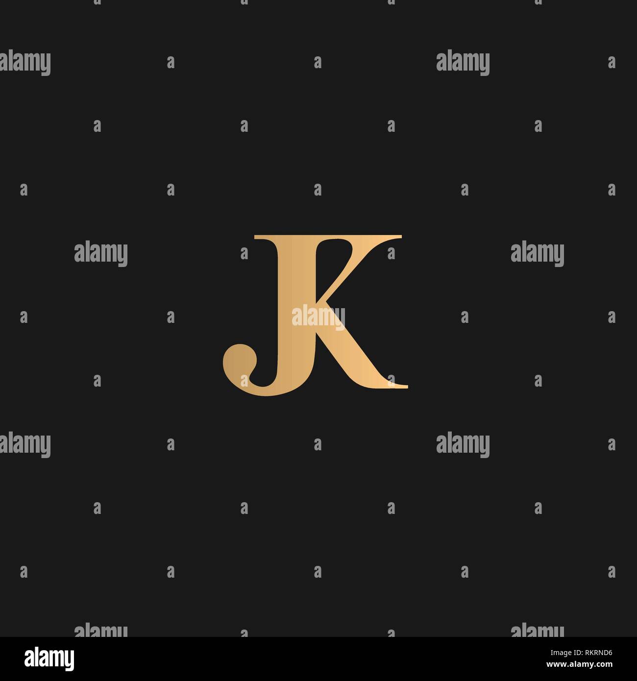 JK, KJ, logo Vector Golden yellow on black background Stock Vector