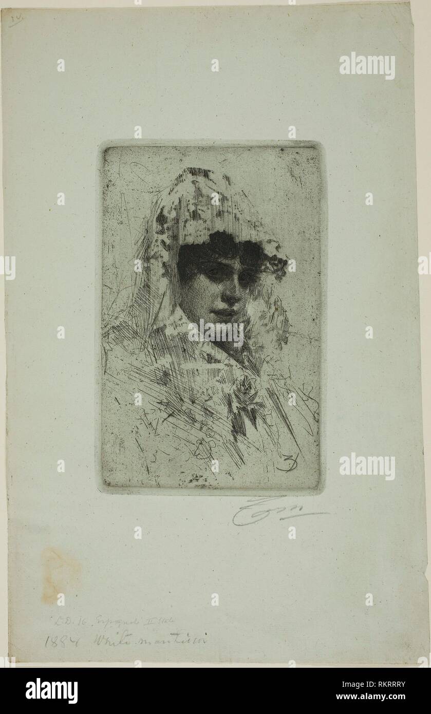 Spanish Woman - 1884 - Anders Zorn Swedish, 1860-1920 - Artist: Anders Zorn, Origin: Sweden, Date: 1884, Medium: Etching on blue-gray laid paper, Stock Photo
