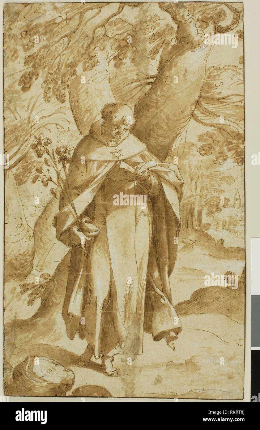 Saint Dominic Reading - c. 1573 - Bartholomaeus Spranger Flemish, 1546-1611 - Artist: Bartholomaeus Spranger, Origin: Flanders, Date: 1568-1578, Stock Photo