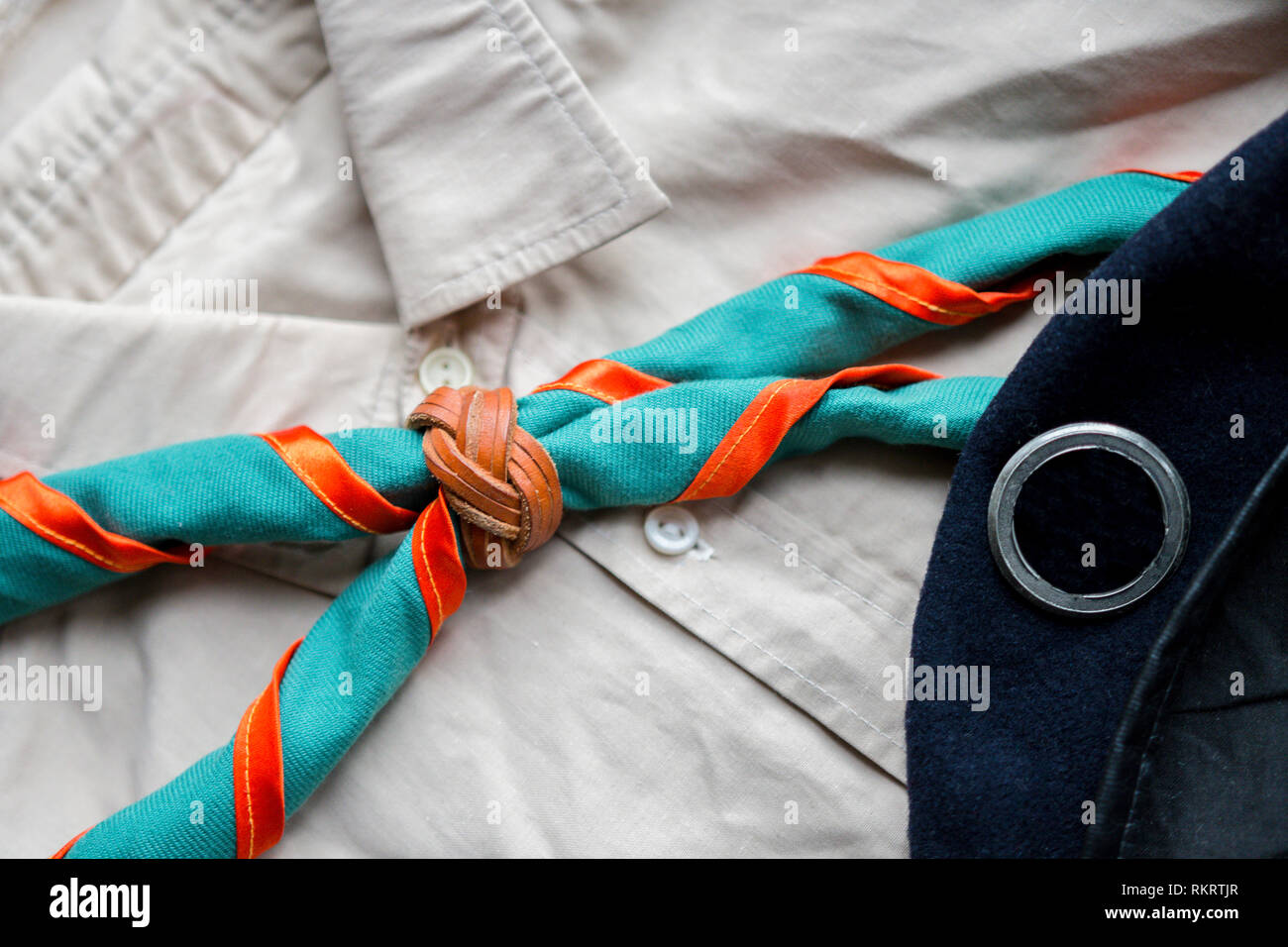 scout scarf and woggle . Concept is learning Scout subject Stock Photo