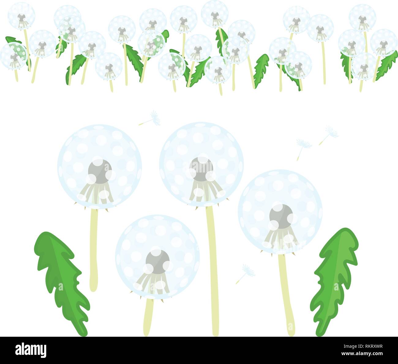 vector dandelion flowers cute icons big set Stock Vector