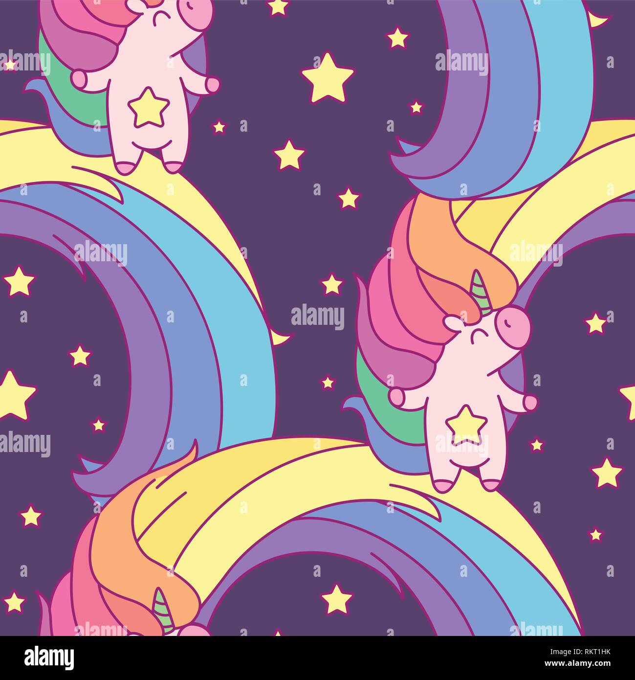 vector rainbow unicorn seamless pattern wall art Stock Vector