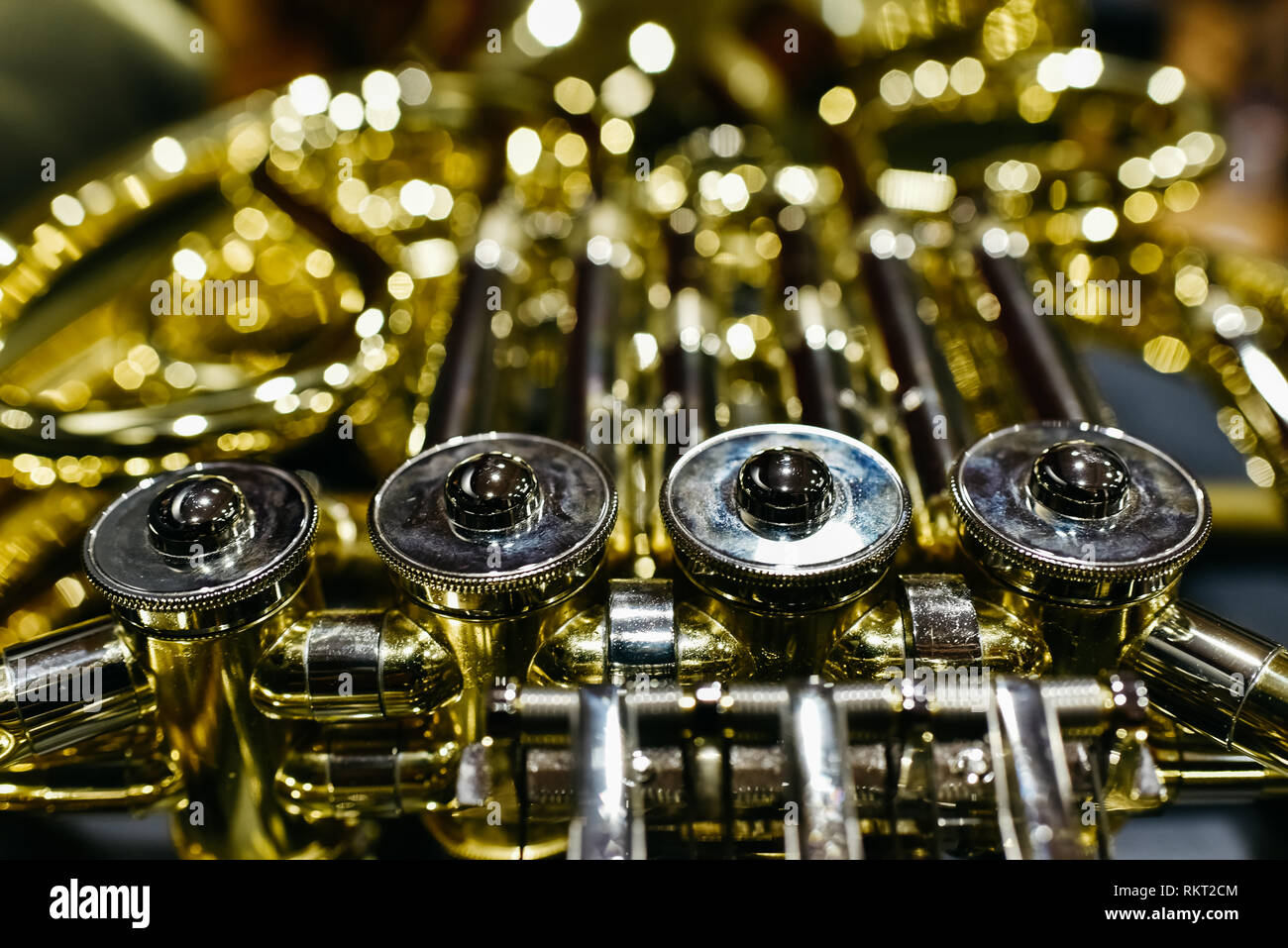 Closeup of the keys and valves of a French horn Stock Photo Alamy