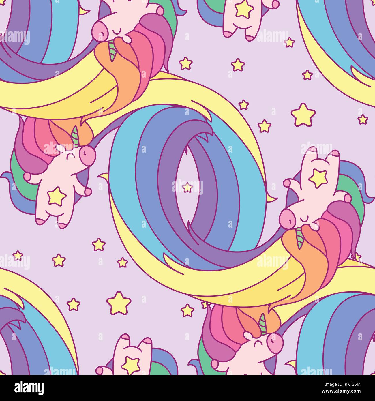 vector rainbow unicorn seamless pattern wall art Stock Vector
