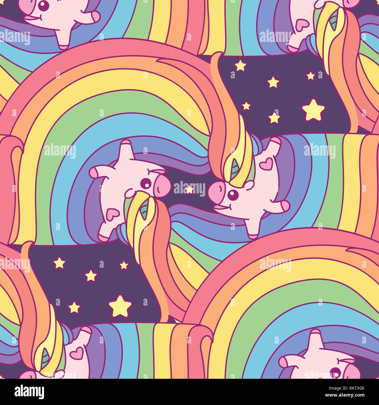 vector rainbow unicorn seamless pattern wall art Stock Vector