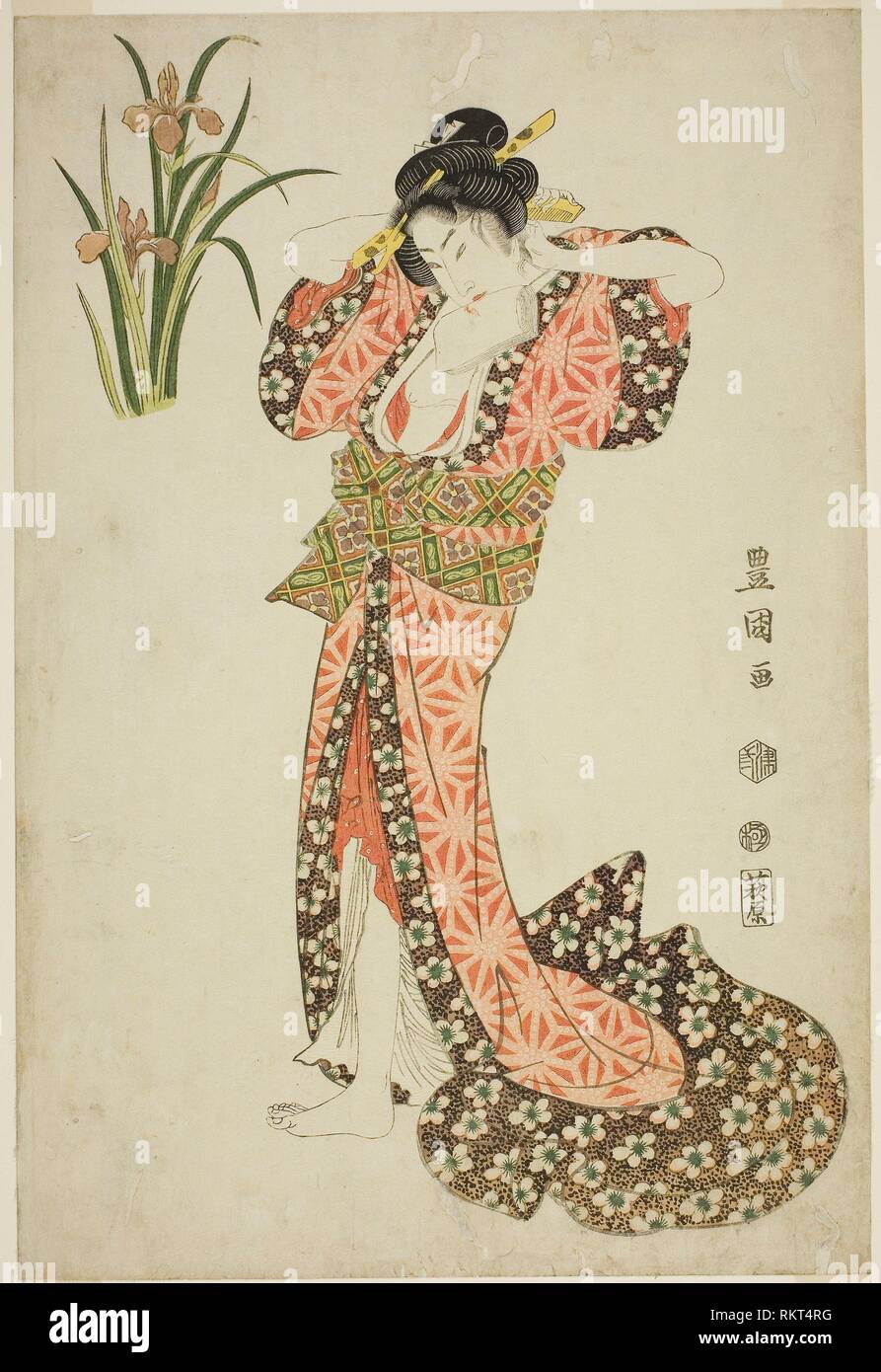 Irises beauty arranging hair, from an untitled series of beauties and