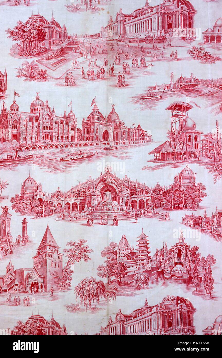 L'Exposition de 1889 (Exposition Universelle; 100th anniversary of French Revolution) (Furnishing Fabric) - about 1890 - France - Origin: France, Stock Photo