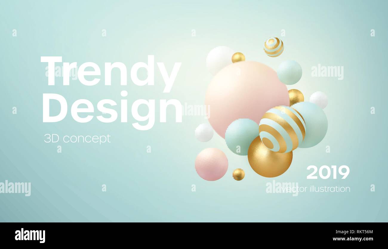 Flowing soft spheres. Abstract background with 3d geometric shapes. Modern cover design. Vector realistic illustration Stock Vector