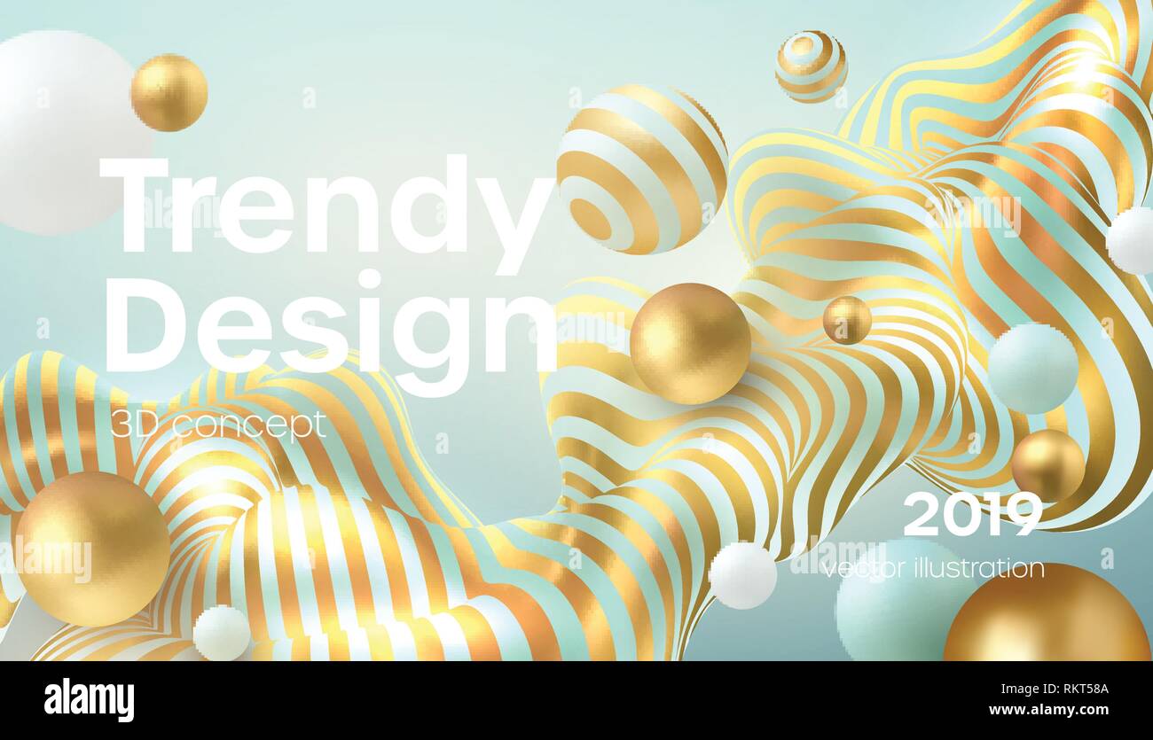 Flowing soft spheres. Abstract background with 3d geometric shapes ...