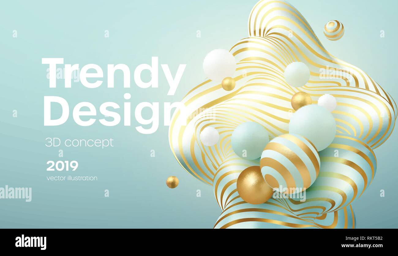 Flowing soft spheres. Abstract background with 3d geometric shapes ...