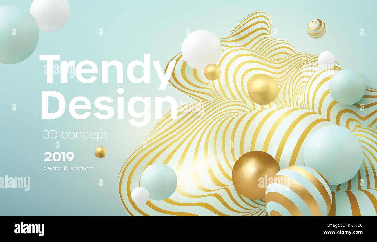 Flowing soft spheres. Abstract background with 3d geometric shapes ...