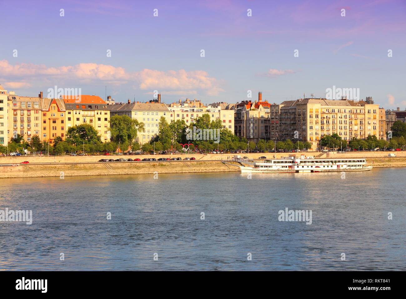 Budapest, Hungary Danube waterfront apartment buildings in Pest