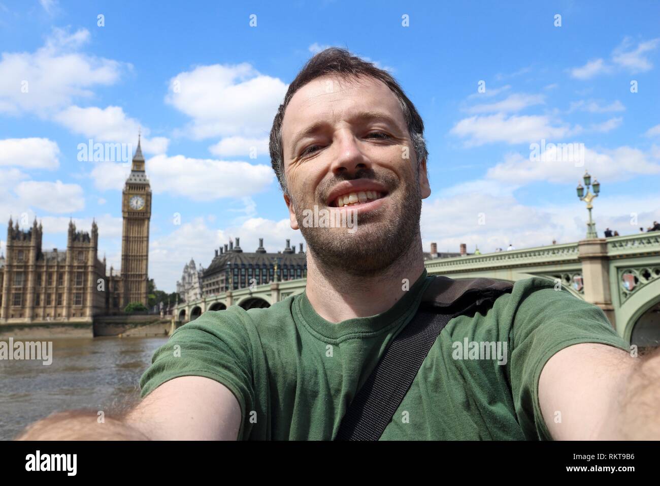 Tourist selfie with London parliament and Big Ben. Stock Photo