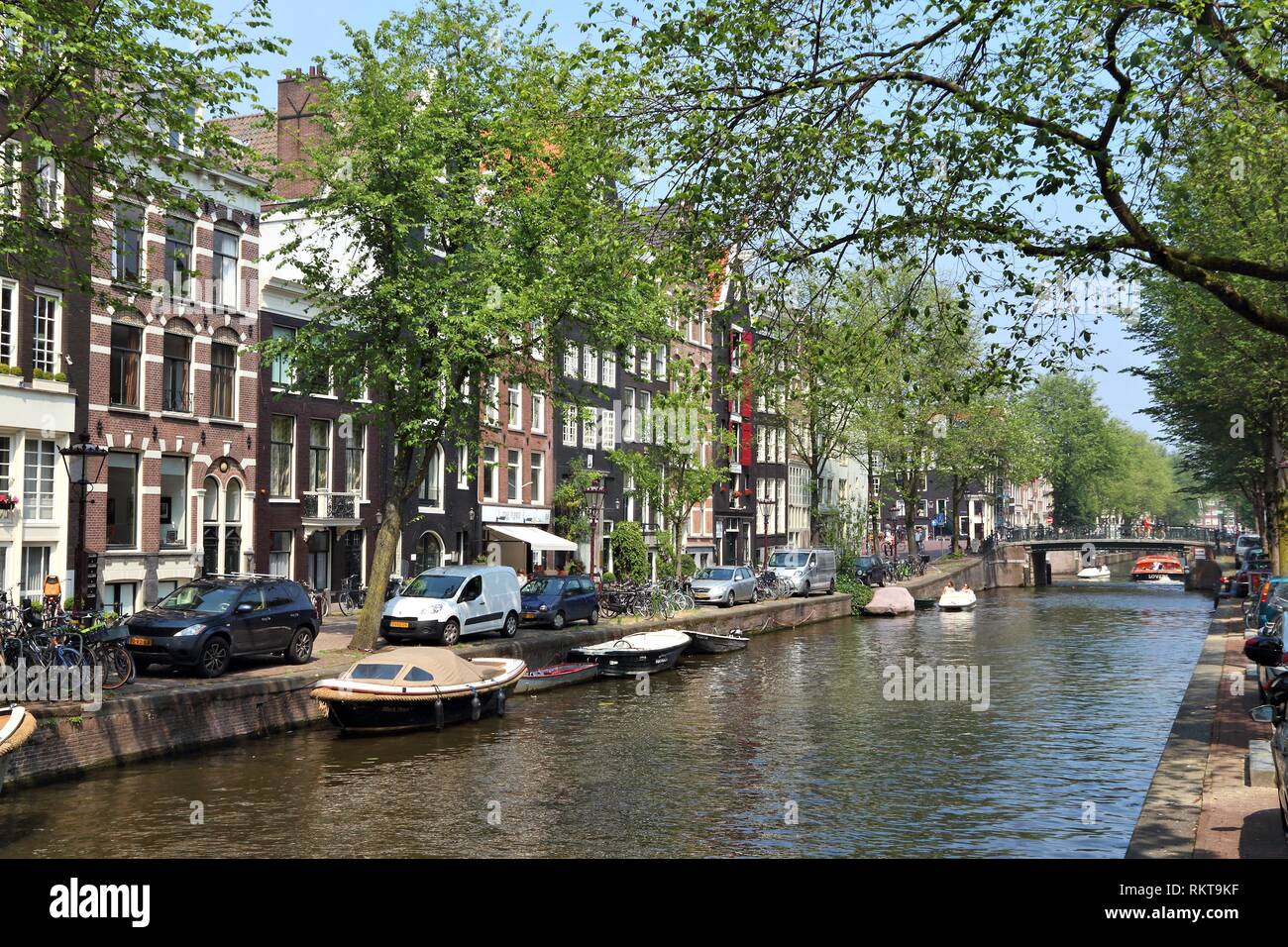 AMSTERDAM, NETHERLANDS - JULY 7, 2017: Leidsegracht canal in Amsterdam, Netherlands. Amsterdam is the capital city of The Netherlands. Stock Photo