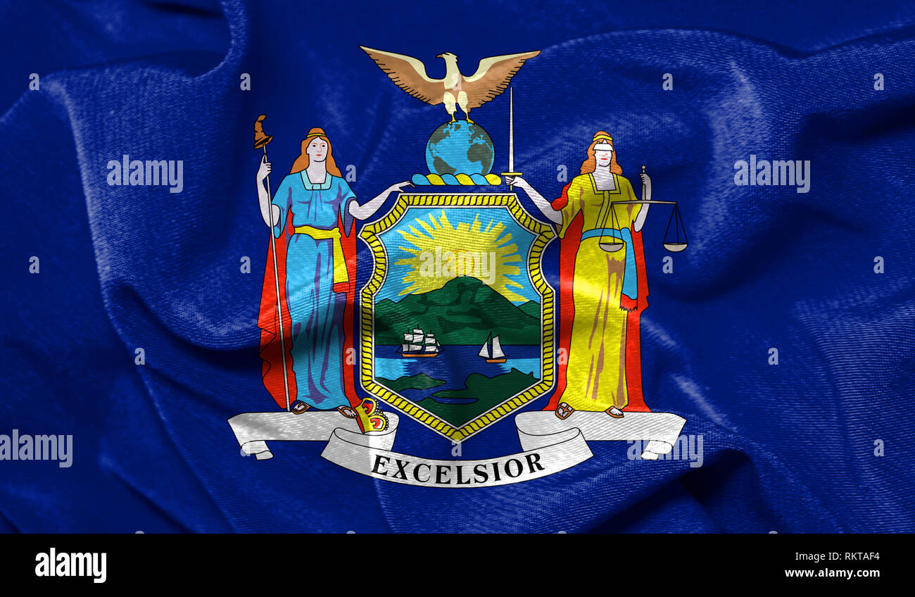 Realistic flag State of New York on the wavy surface of fabric Stock Photo Alamy