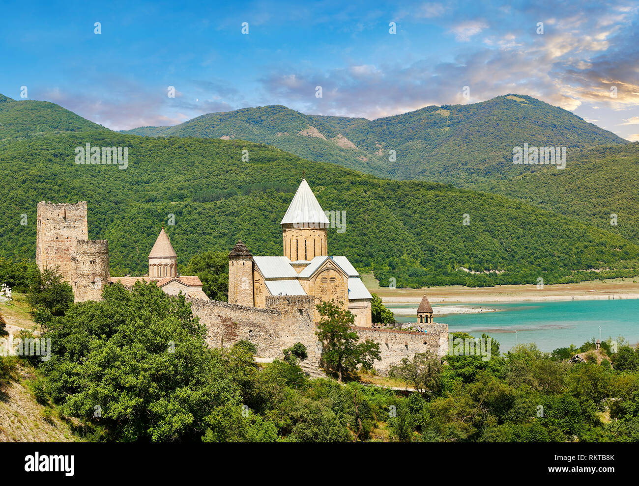 Pictures & images of the Ananuri castle complex & Georgian Orthodox churches, 17th century, Georgia (country).   Ananuri castle is situated next to th Stock Photo