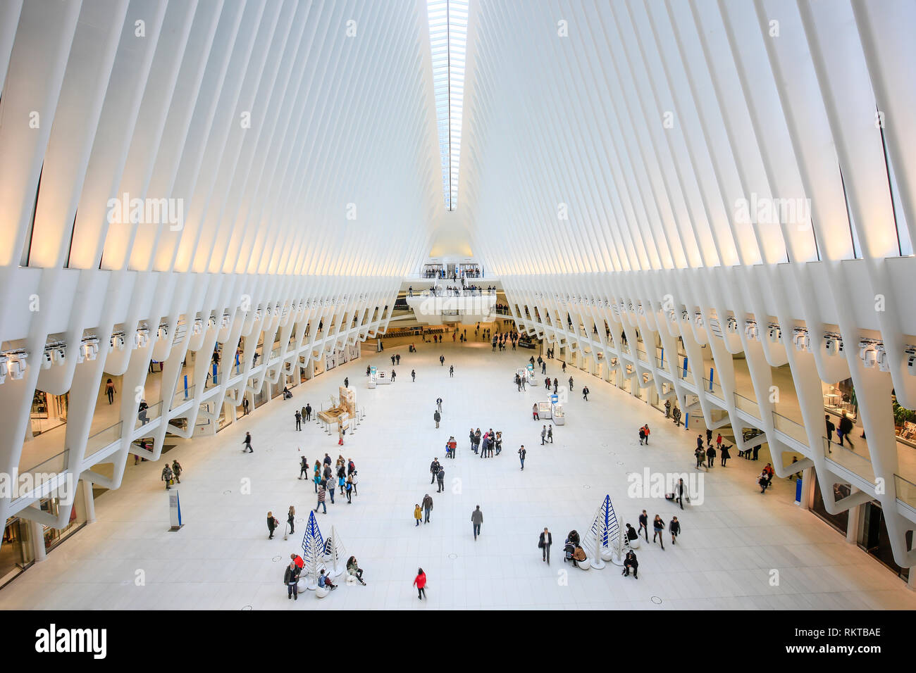 New York City, New York, United States of America - People in the Oculus, main hall of the subway station with shopping mall, World Trade Center, Tran Stock Photo