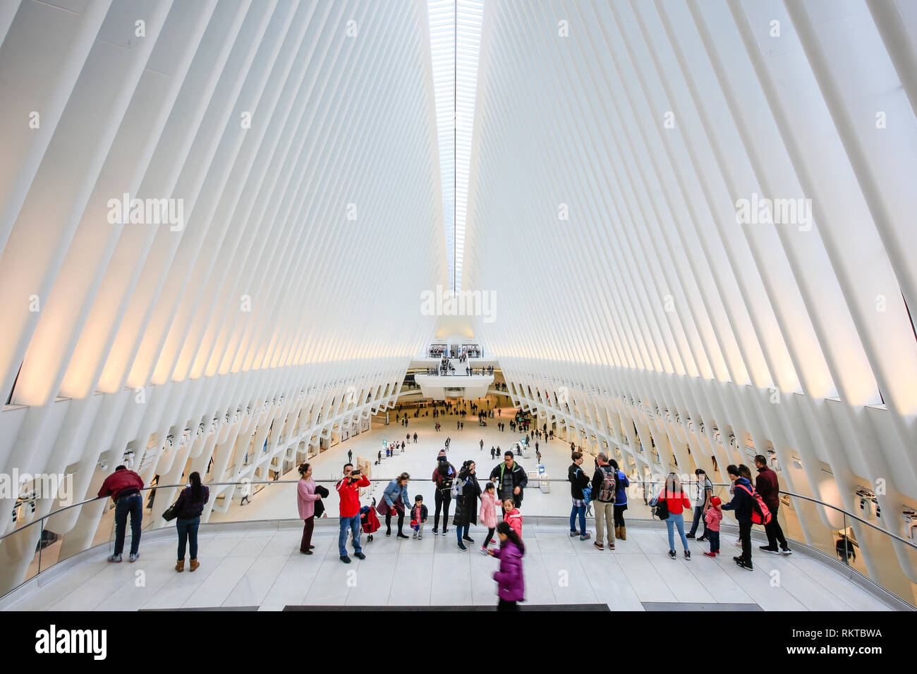 New York City, New York, United States of America - People in the Oculus, main hall of the subway station with shopping mall, World Trade Center, Tran Stock Photo