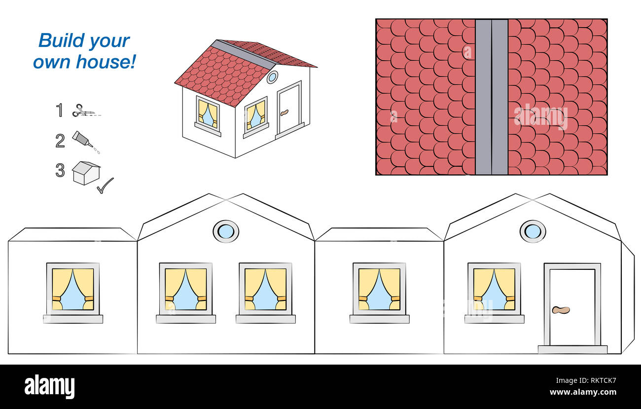 House paper model. Easy template comic cottage with white walls and House paper model. Easy template comic cottage with white walls and