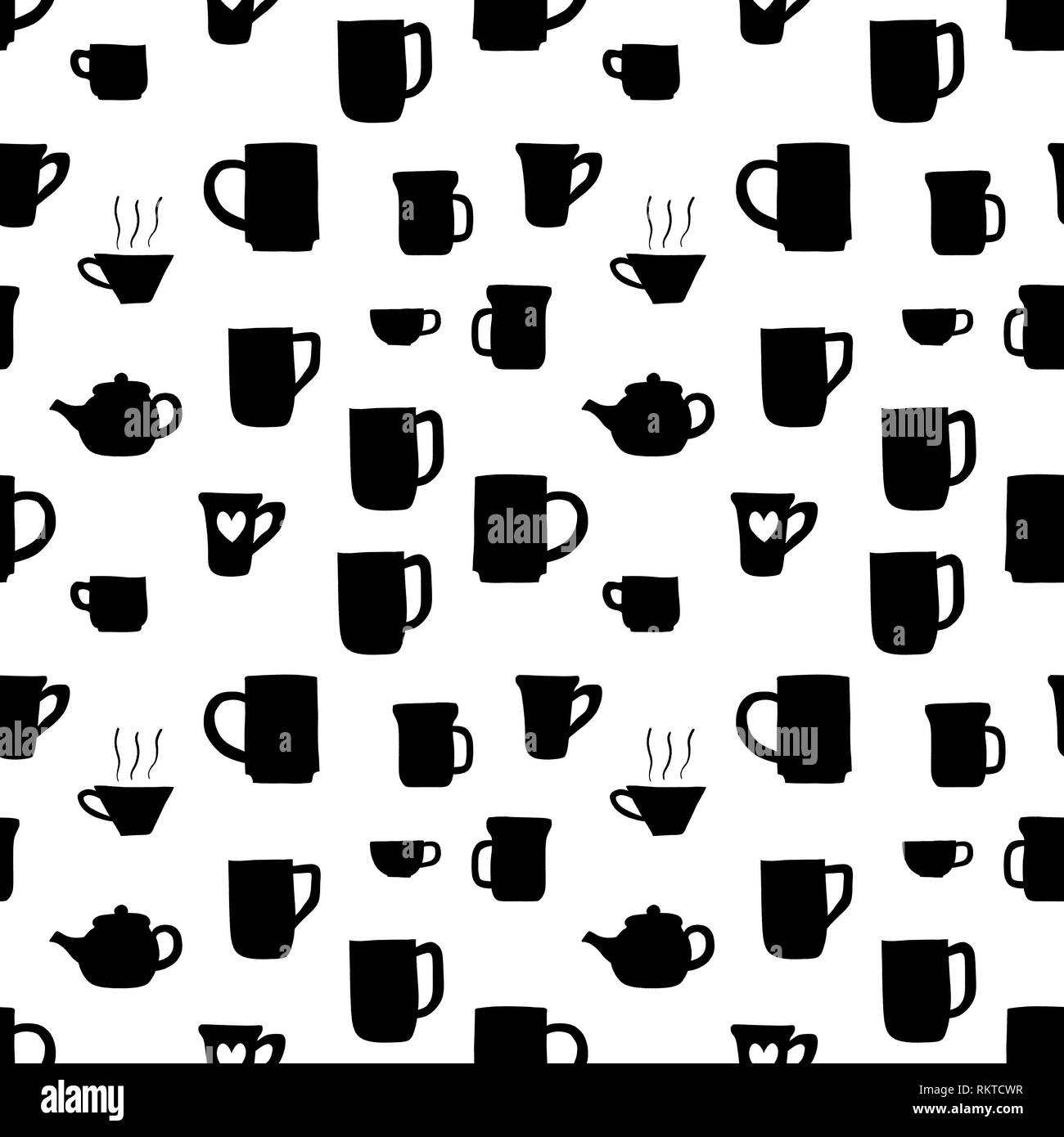 Tea time texture - seamless fabric background vector with coffee cups ...