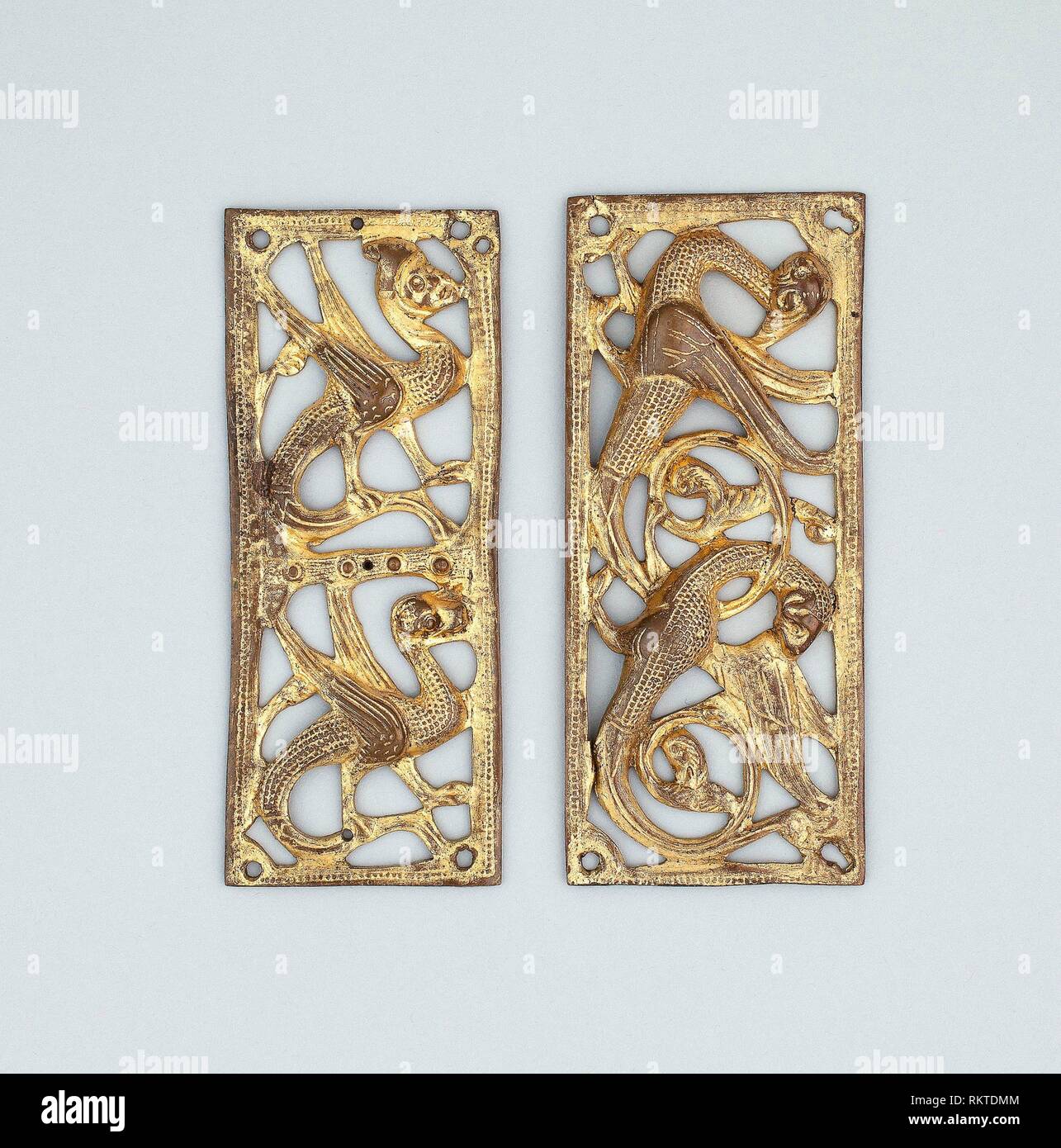 Two Plaques with Interlaced Chimeras 1200/50 French; Limoges